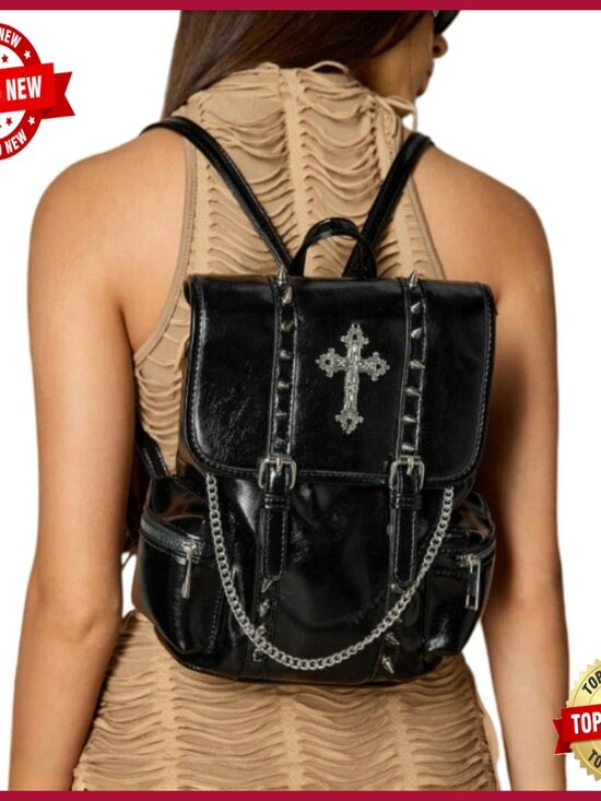 Gothic Studded Cross Backpack with Chain Detail main image 5